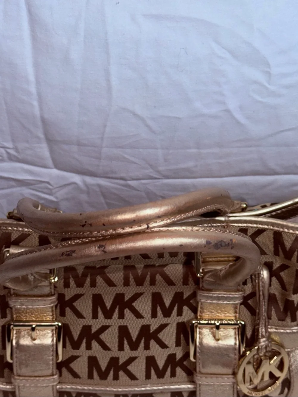 Michael Kors Gold Signature Jacquard Metallic Leather Satchel Bag